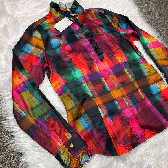 HINSON WU SHIRT ATHENA LONG SLEEVE SATIN FESTIVE PLAIN PRINT SHIRT SIZE 6 - Picture 4 of 8